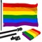 G128 Combo Pack: 6 Ft Tangle Free Aluminum Spinning Flagpole (Black) & LGBT Rainbow Pride Flag 3x5 Ft, LiteWeave Pro Series Printed 150D Polyester | Pole with Flag Included